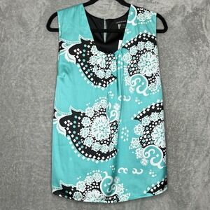 Lane Bryant 16 XL Shirt Top Blue Paisley Sleeveless V Neck Zip Side Button Back